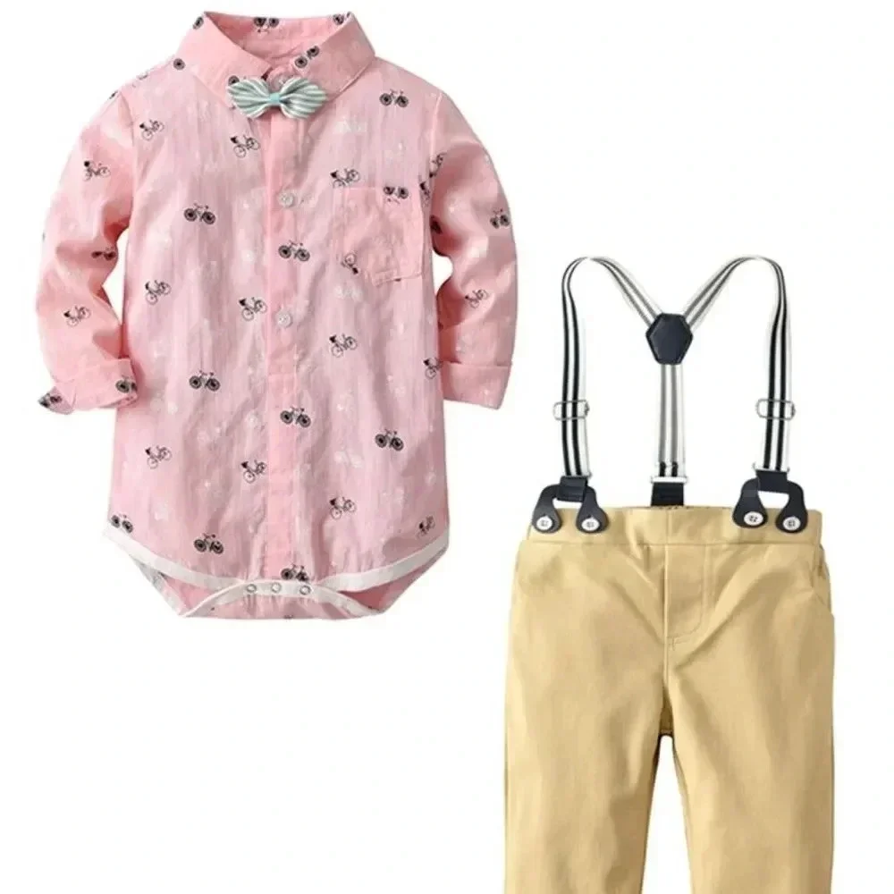Baby Button Down Onesie, Pants, Suspenders, Bowtie
